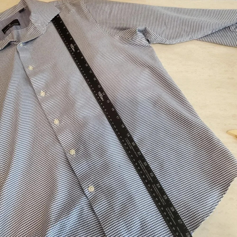 Hart Schaffner Marx Button Up Dress Shirt Mens XL Blue Puppytooth Long‎ Sleeve